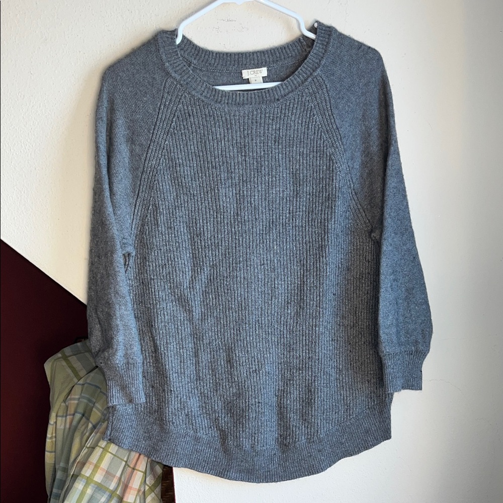 J. Crew Charcoal Crew Neck Raglan Sleeve Merino Wool Blend Sweater M‎